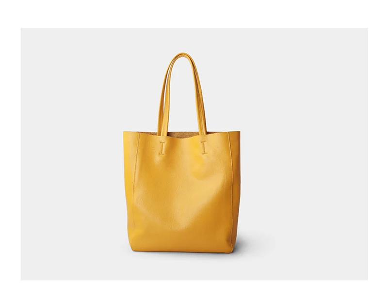Women Luxury Bag Casual Tote Female Lemon Yellow Fashion Shoulder Handbag Lady Cowhide Genuine Leather Shoulder Shopping Bag