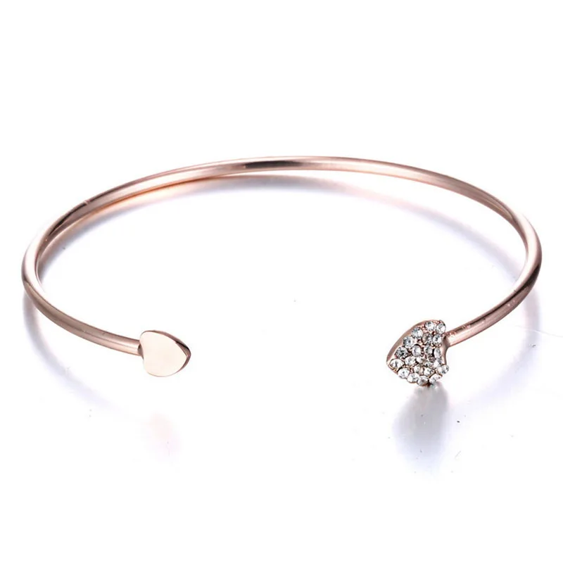 

ISINYEE Fashion Double Heart Wire Open Bangle Cable Cuff Bracelet Manchette For Women Men Rose Gold Silver Crystal Screw Jewelry