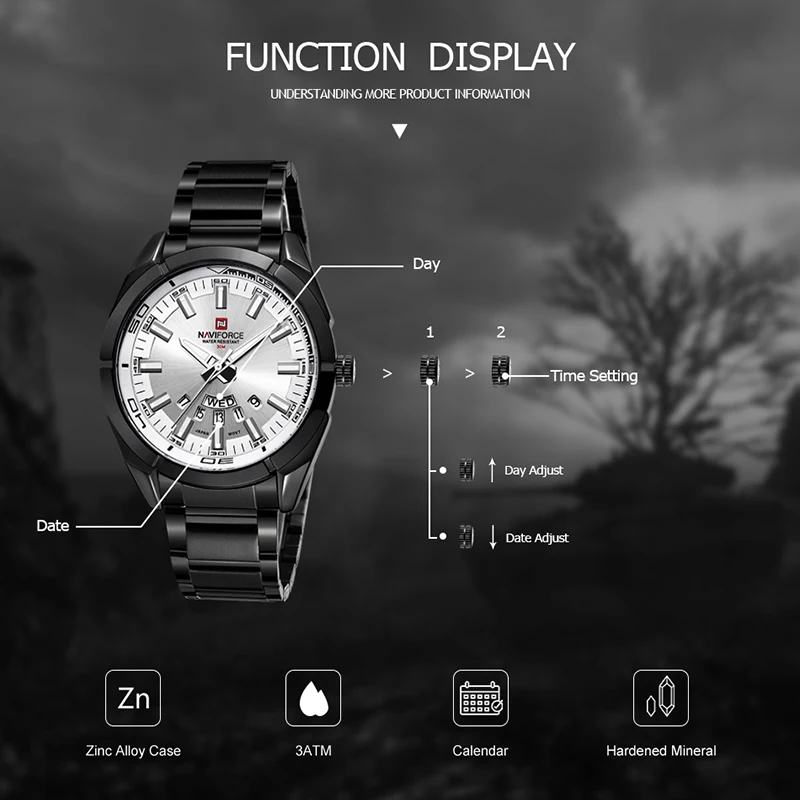 Часы наручные NAVIFORCE Мужские кварцевые роскошные брендовые водонепроницаемые