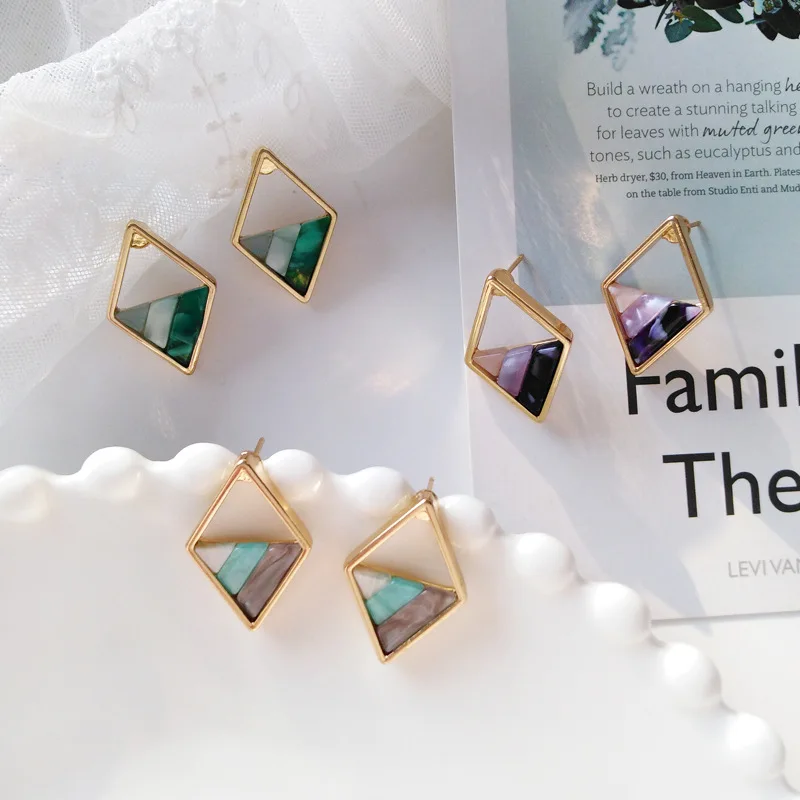 8Seasons Fashion Stud Earrings Pink Contracted Lozenge Color Contrast Female Lady Geometric Charms 1 Pair | Украшения и