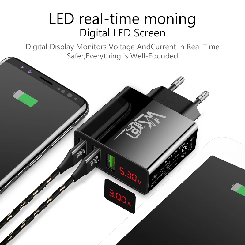 Зарядное устройство VVKing 3 USB порта 3A зарядка штепсельная вилка EU/US для iPhone Samsung Xiaomi