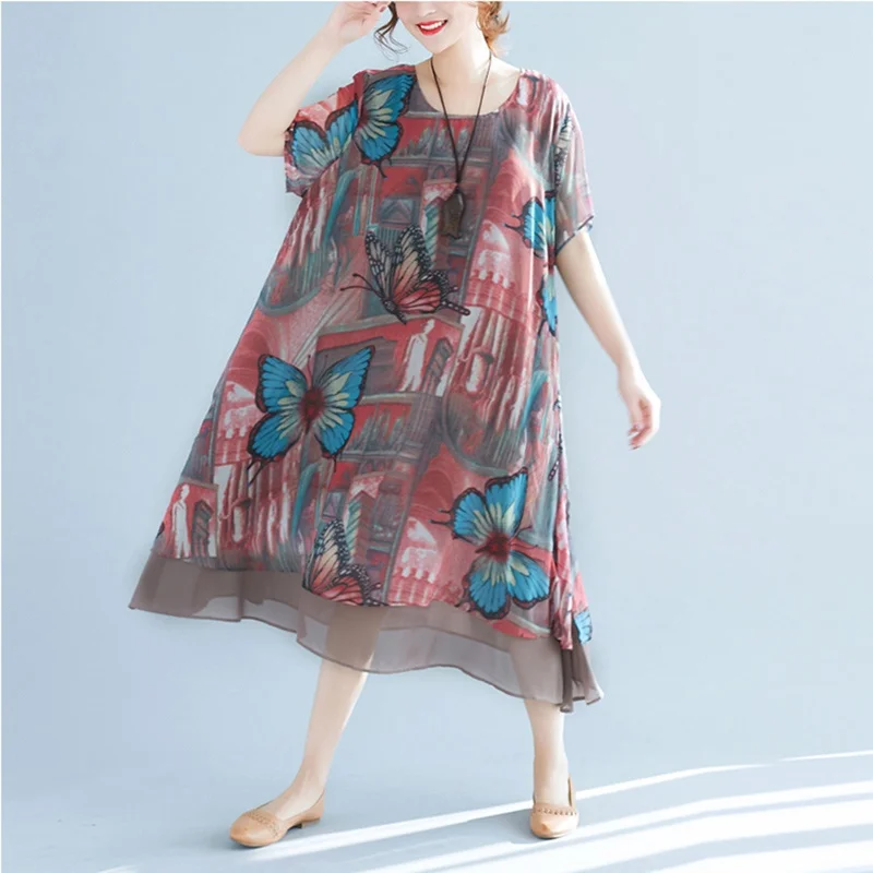 Женское Повседневное платье миди с цветочным принтом винтажное летнее большого