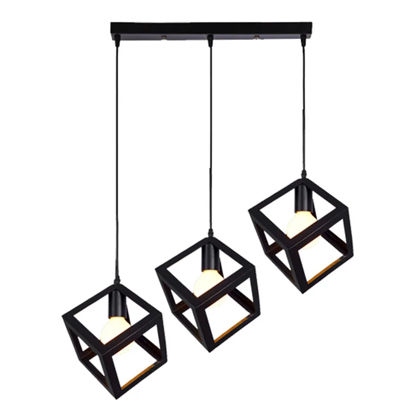 

Creative retro wrought iron square dining Pendant Lights square geometric living room bar villa decoration lamp WF412949