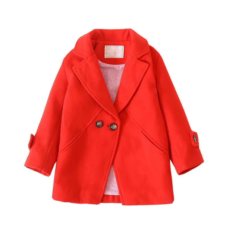 Red Wool Coats Модная детская куртка, осенне-зимняя повседневная верхняя одежда, шерстяное пальто для девочек, одежда для школы, длинное шерстяное пальто для малышей - Цвет: Red Wool Coats