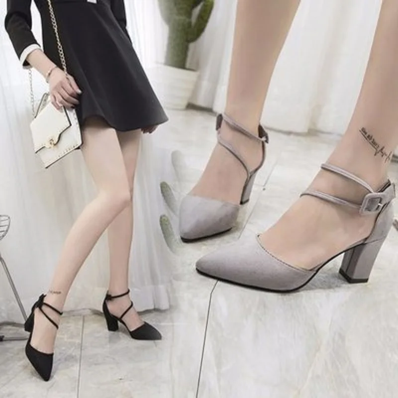 Новинка 2019 года сезон весна женские замшевые туфли на высоком каблуке с острым