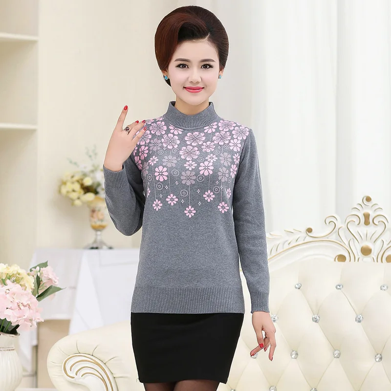 Knitting Mother Clothing Floral New Women's Autumn Winter Turtleneck Sweater Pullover Casual Long-sleeve Knitted Basic Shirt Top | Женская