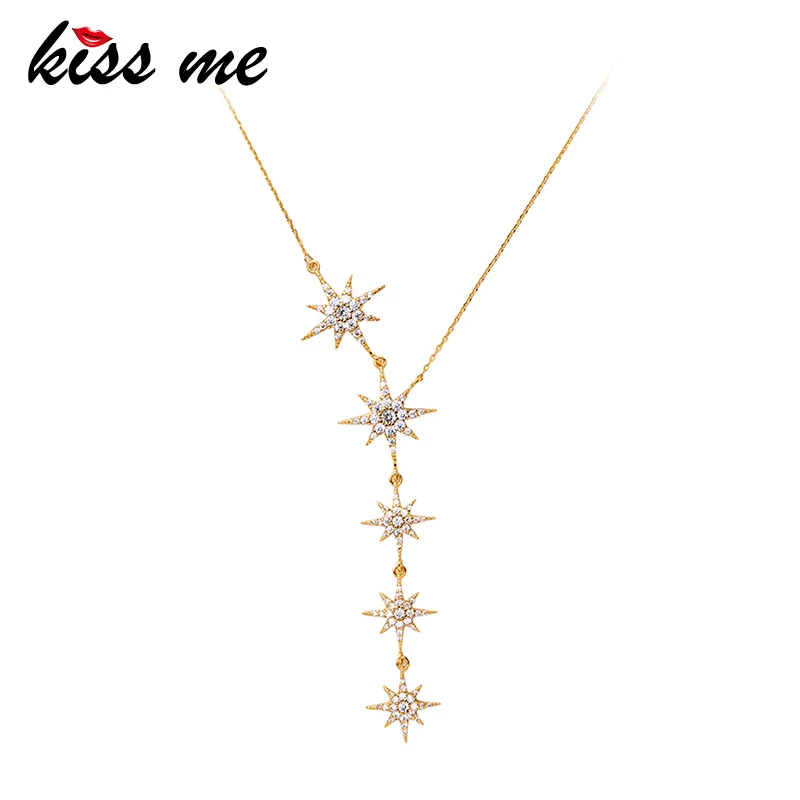 

KISS ME New Pendant Necklace Korean Fashion Gold Color Copper Zircon Stars Necklaces for Women Wedding Accessories