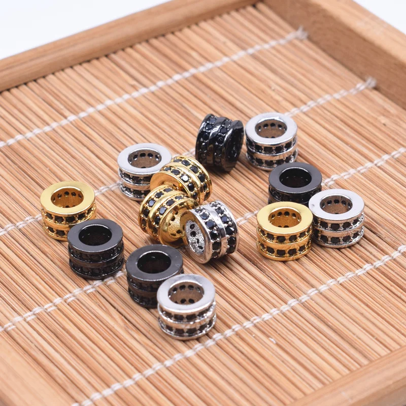 Двухрядные медные шармы с черным цирконием 8 мм для самостоятельного