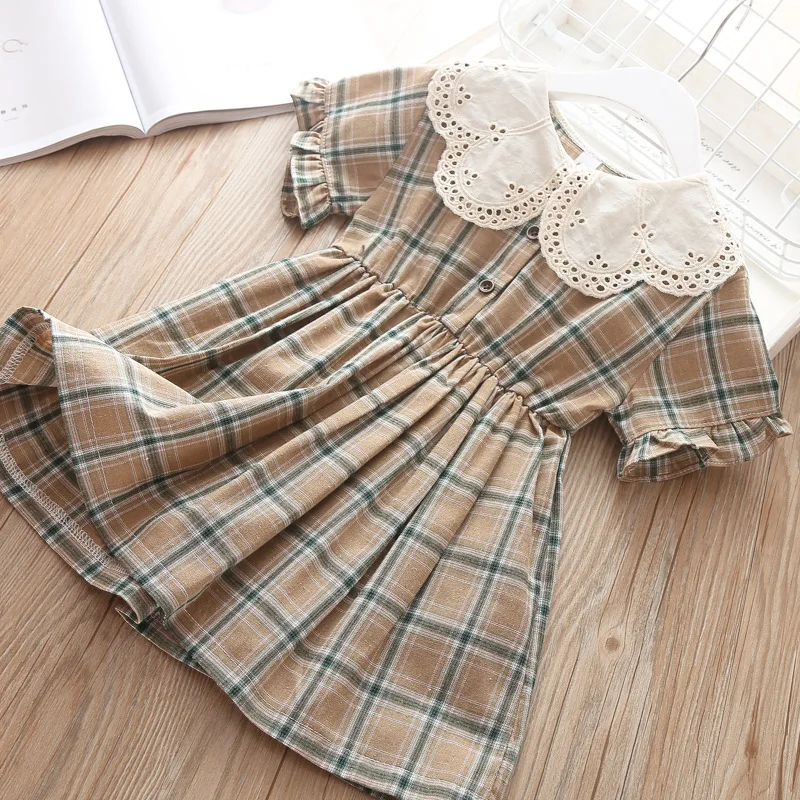 Baby Girls Dress Cotton Plaid Fashion Dresses For Girls Christmas Beautiful Kids Lace Clothes Children Birthday Summer 5 years
