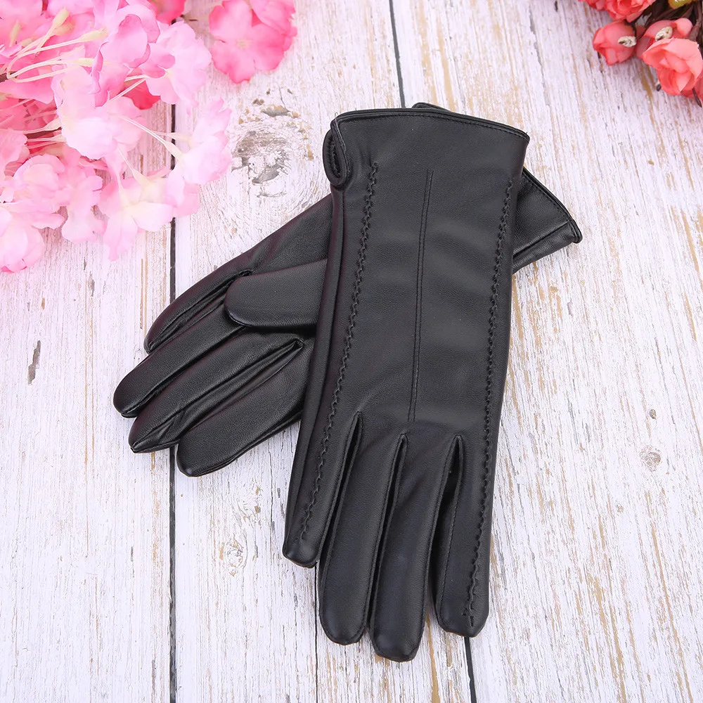 Женские кожаные перчатки guantes осенне зимние теплые бархатные рукавички с бантом