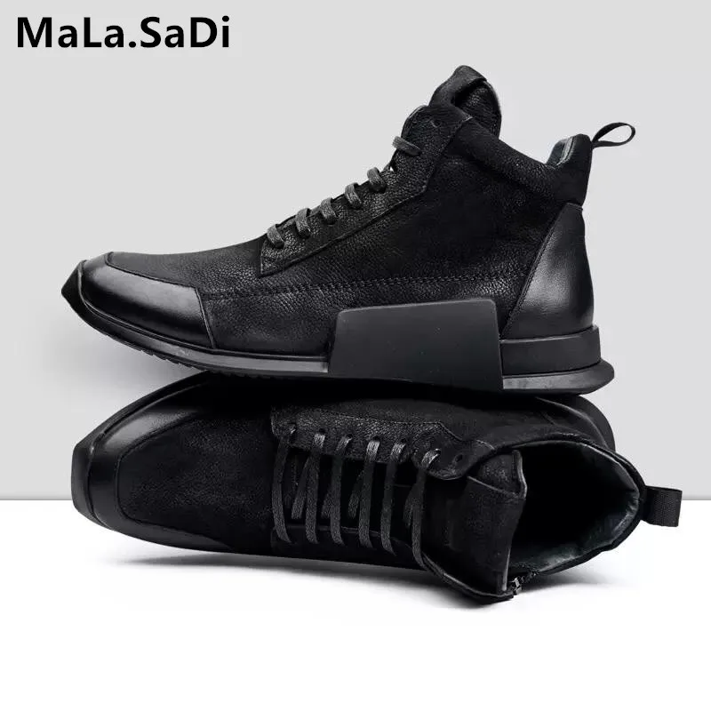

Spring Autumn New Fashion Man Flats High-top Comfortable Sneakers Real Cow Leather Lace Up Men Casual Shoes Brand Ankle Boots