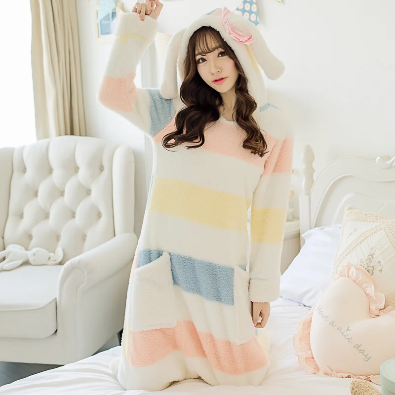 Autumn and winter lengthen thick coral fleece robe women's bathrobes lovely nightgown princess sleepwear lounge