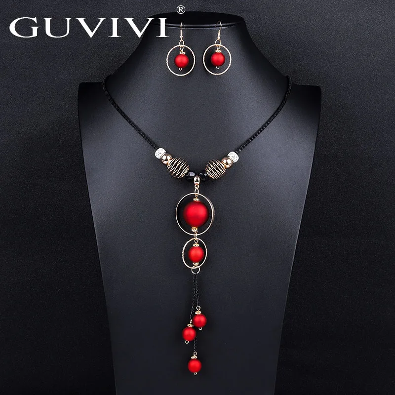 Guvivi, массивное круглое длинное ожерелье, серьги, наборы для женщин, Модный Ювелирный Набор, опт, свитер, ожерелье, наборы, подарки