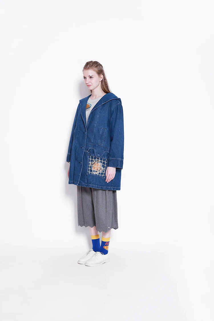 Женская джинсовая куртка длинная парка теплая верхняя одежда из овечьей шерсти с