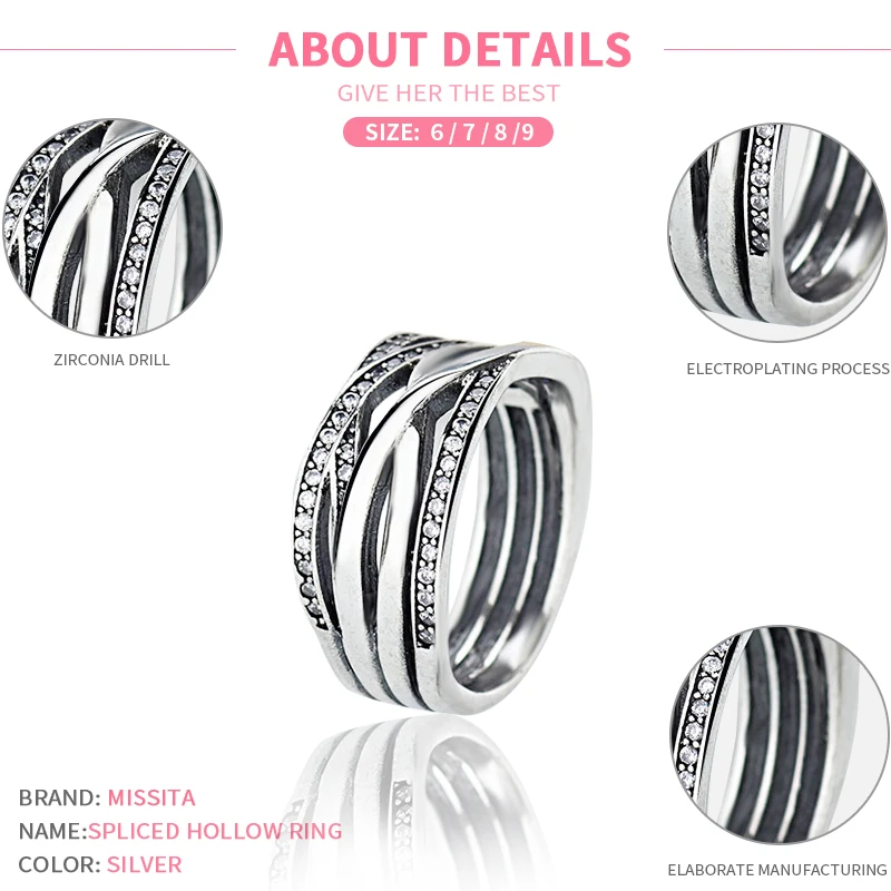 

MISSITA 100% 2019 New Fashion Twisted Hollow Rings for Women Wedding Gift with Zircon Brand Jewelry anillos mujer