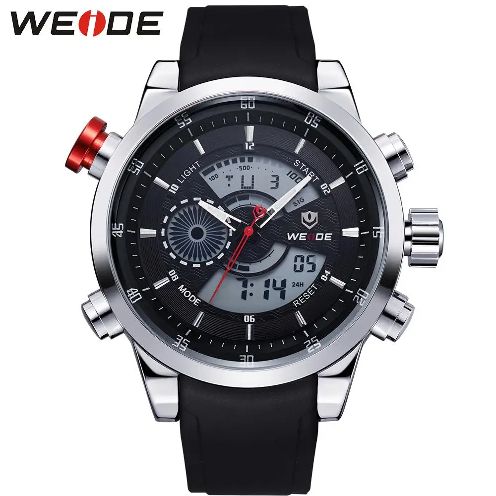 WEIDE мужские Аналоговые аналоговые цифровые часы с двойным временем PU ремешок