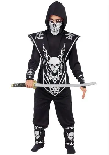 Детская супер красивый мальчик Для мужчин черный воин ниндзя костюмы на Хэллоуин