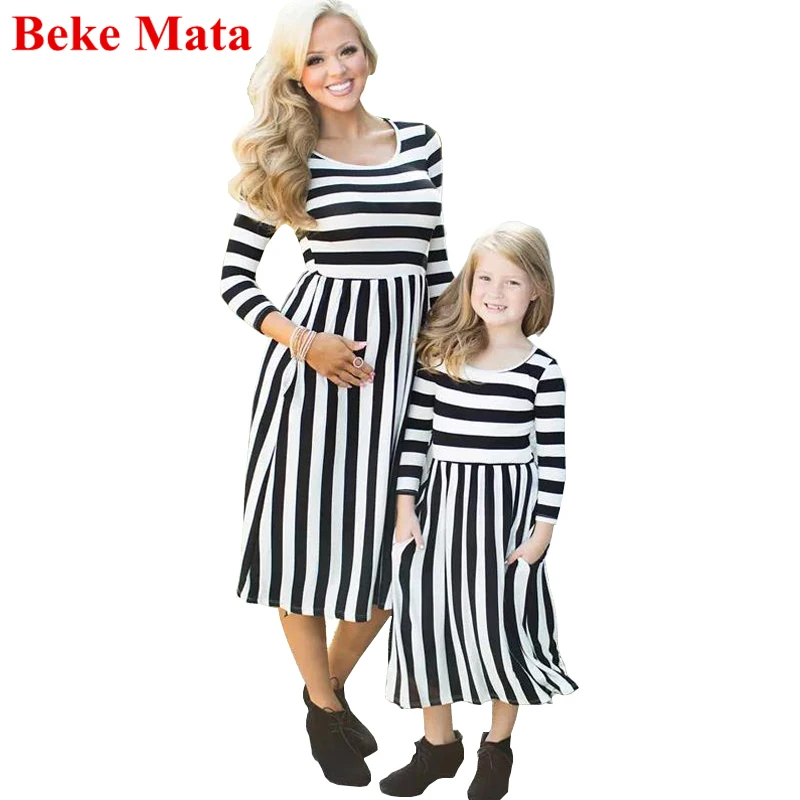 BEKE MATA/платья для мамы и дочки Семейные комплекты в полоску с длинными рукавами