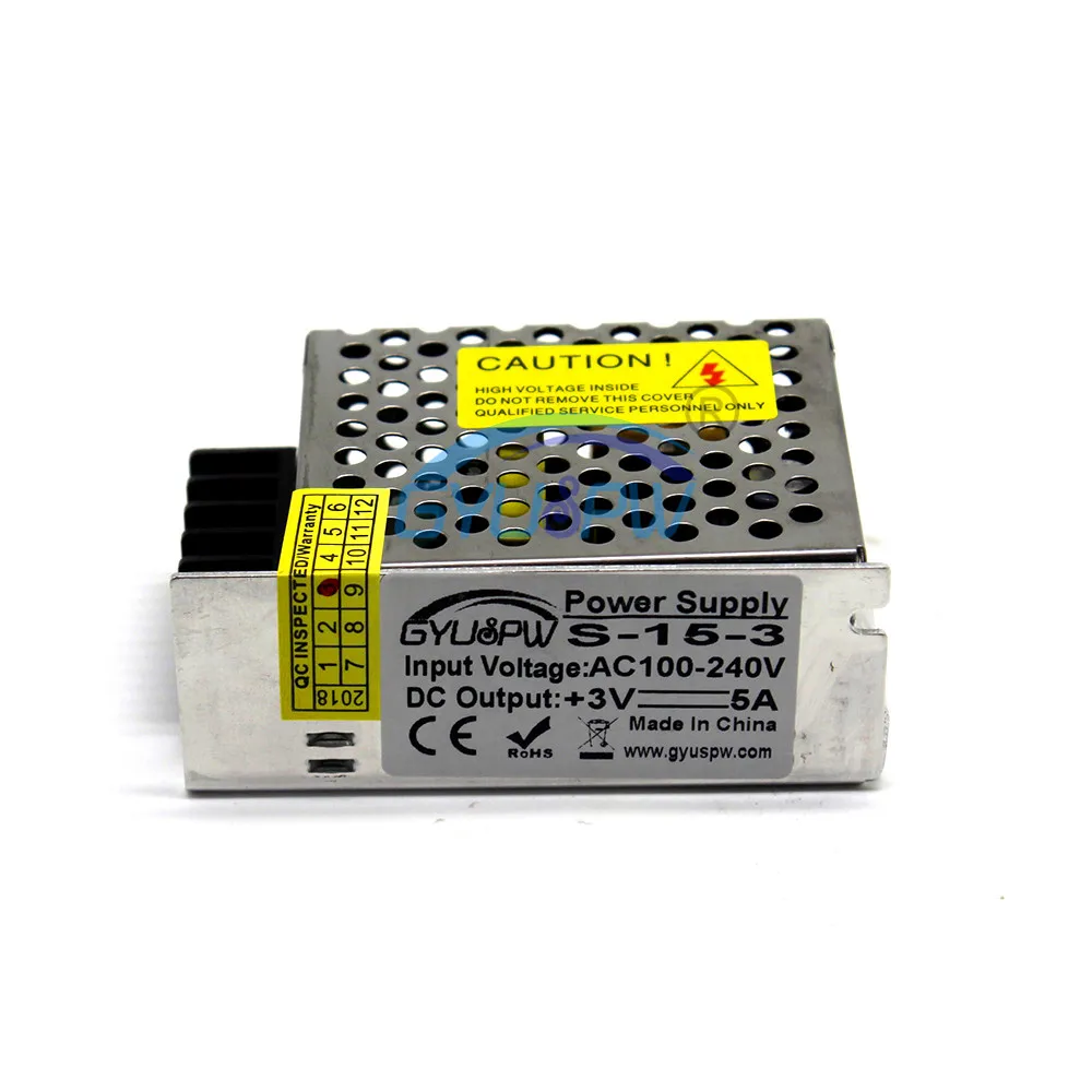 Одиночный выход DC3V 5A 15W источник питания трансформатор 100-240V AC к 3V15W адаптер для