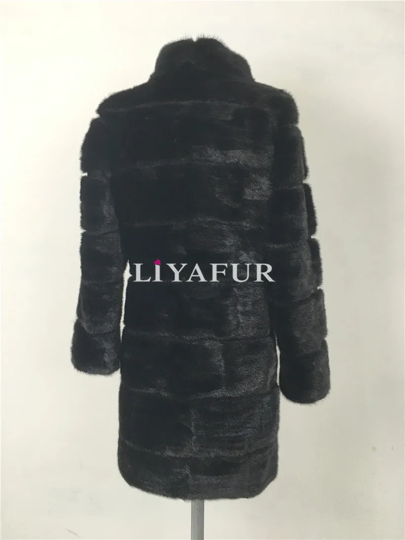 LIYAFUR натуральная широкая полоса норки Мех пальто для Для женщин натурального русский Мех Зимние теплые пальто Роскошные Индивидуальные Размеры