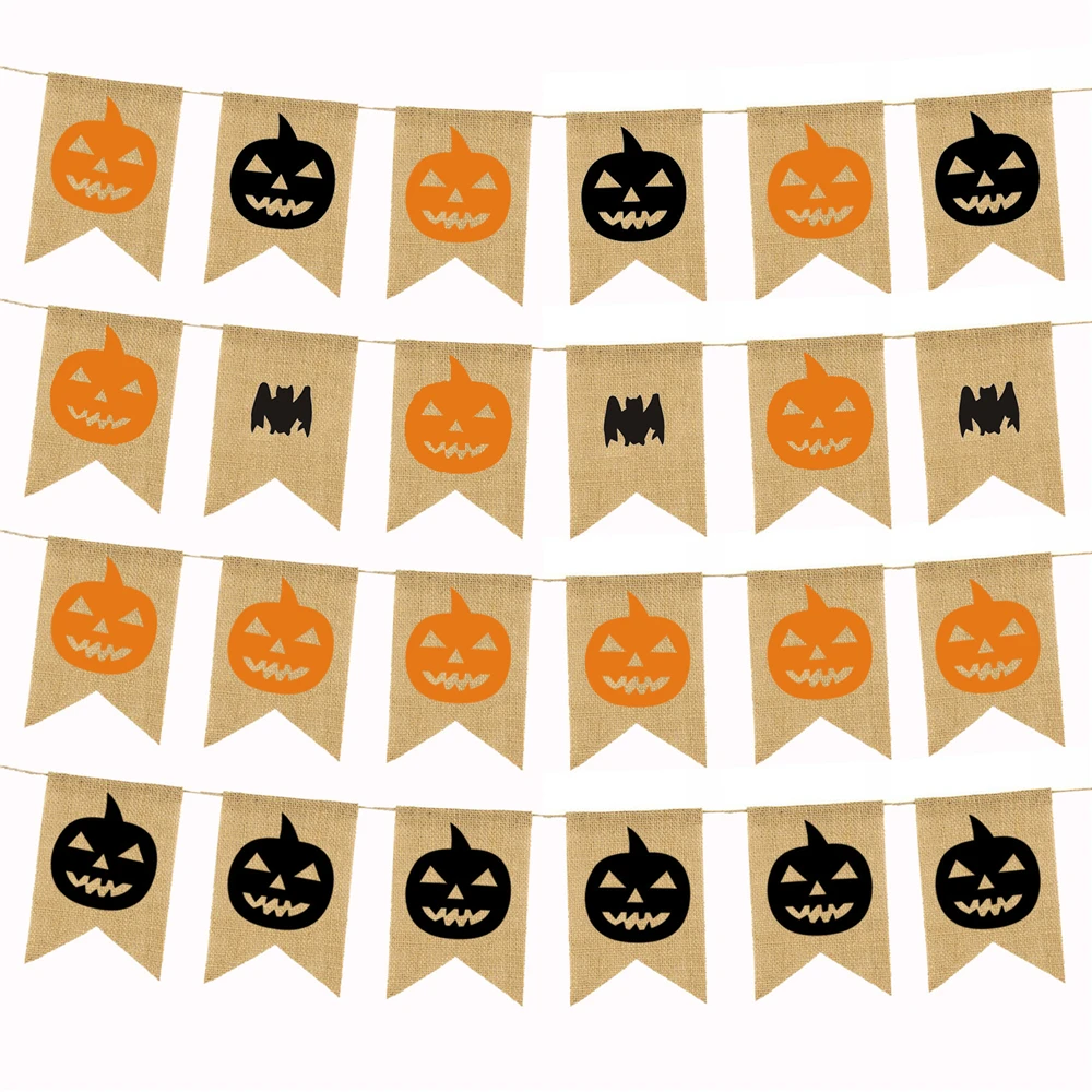 

2m Jute Burlap Bunting Banner Flags Candy Bar Halloween Decoration Vintage Banners Photo Prop Home Garland Room Decor 6 Flags