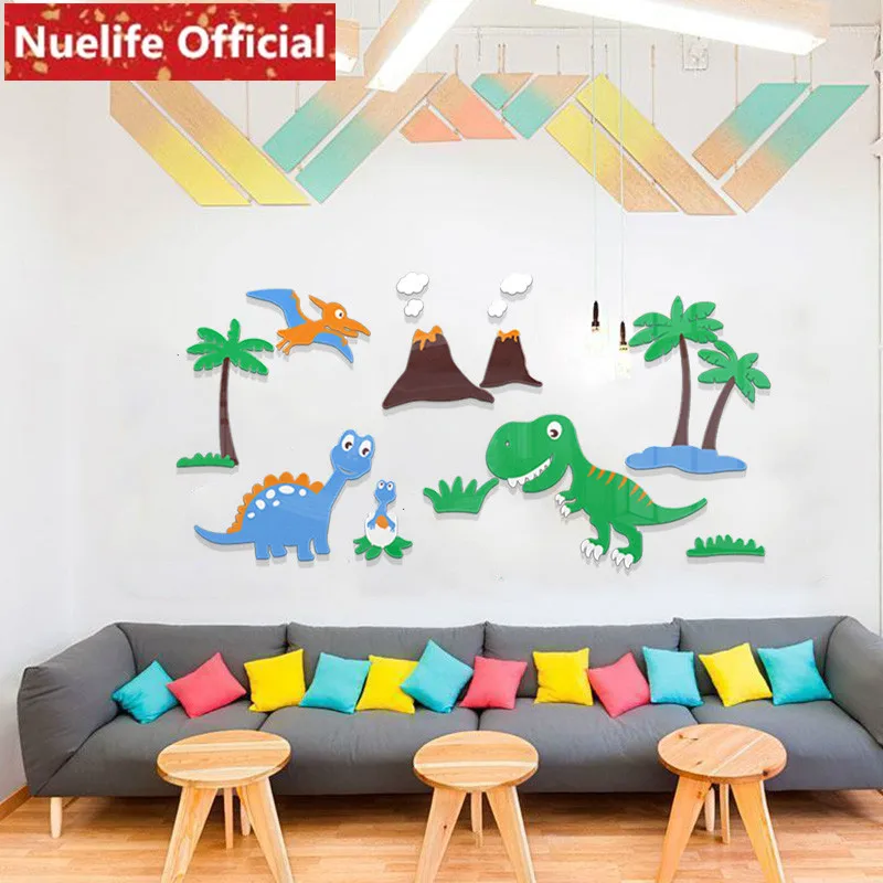 Colorful dinosaur park design acrylic stickers living room bedroom kids baby kindergarten background wall N4 | Дом и сад