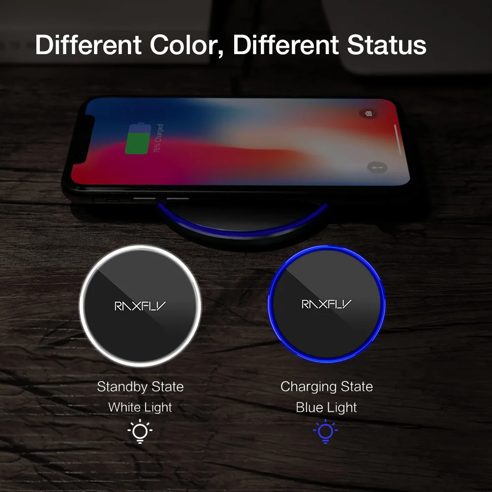 Raxfly 10W QI беспроводная зарядка для телефона iPhone 8 Plus X 10 авто безпроводная площадку