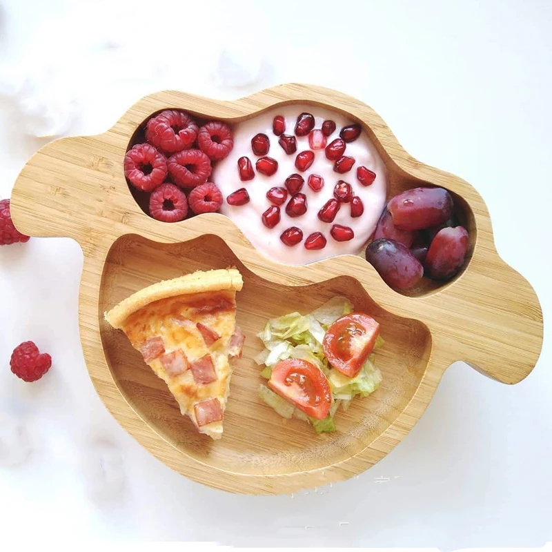 Бамбуковая детская тарелка миска для кормления детей силиконовая присоска с