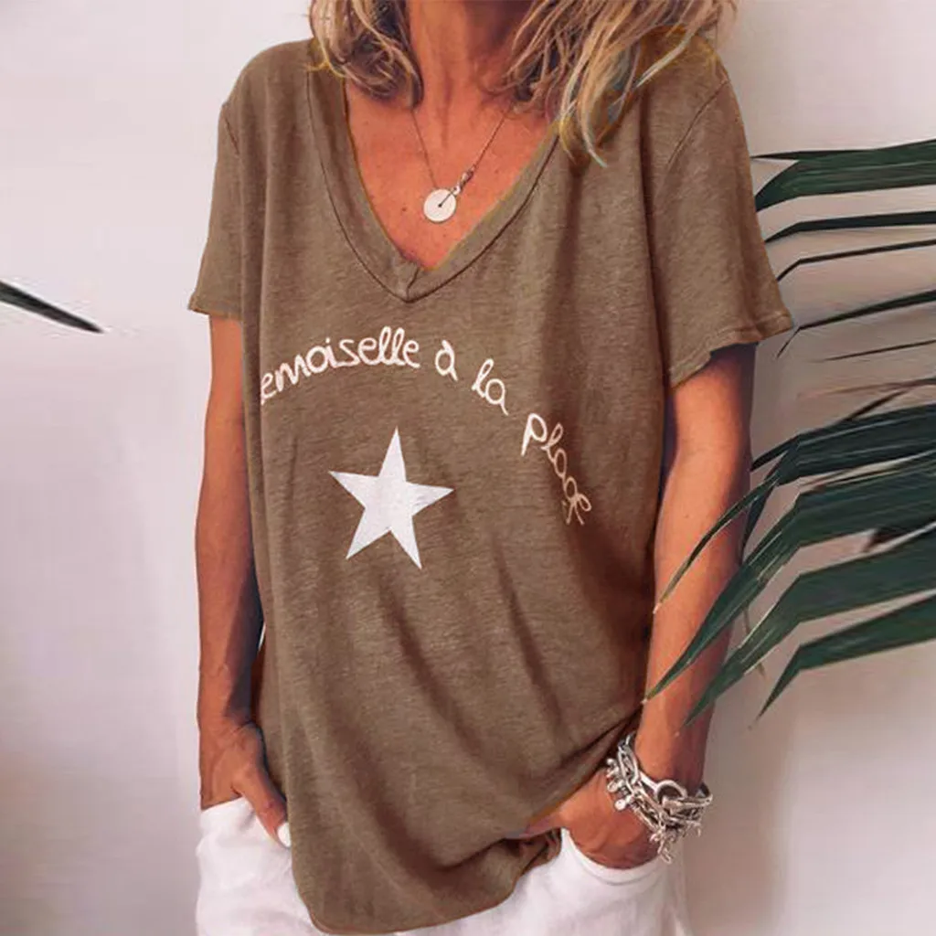 Футболка для бега женская летняя свободная Спортивная со звездным принтом