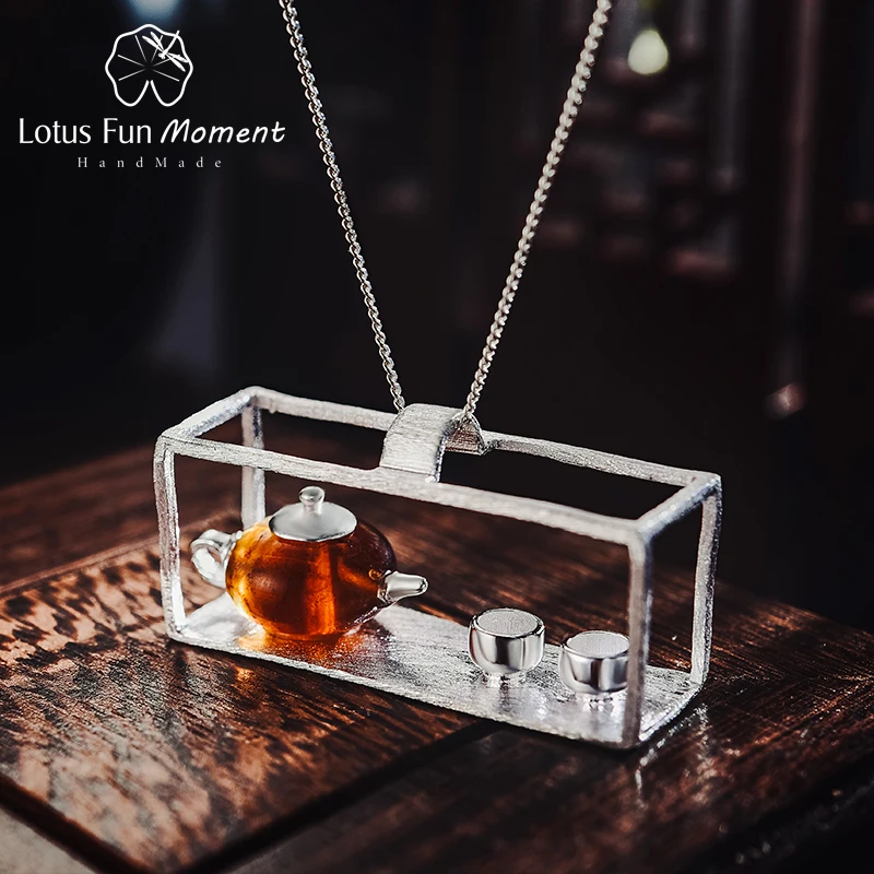 

Lotus Fun Moment реальные 925 пробы серебро модные украшения натуральный камень Винтаж чайник кулон без цепочки и ожерелья для женщи