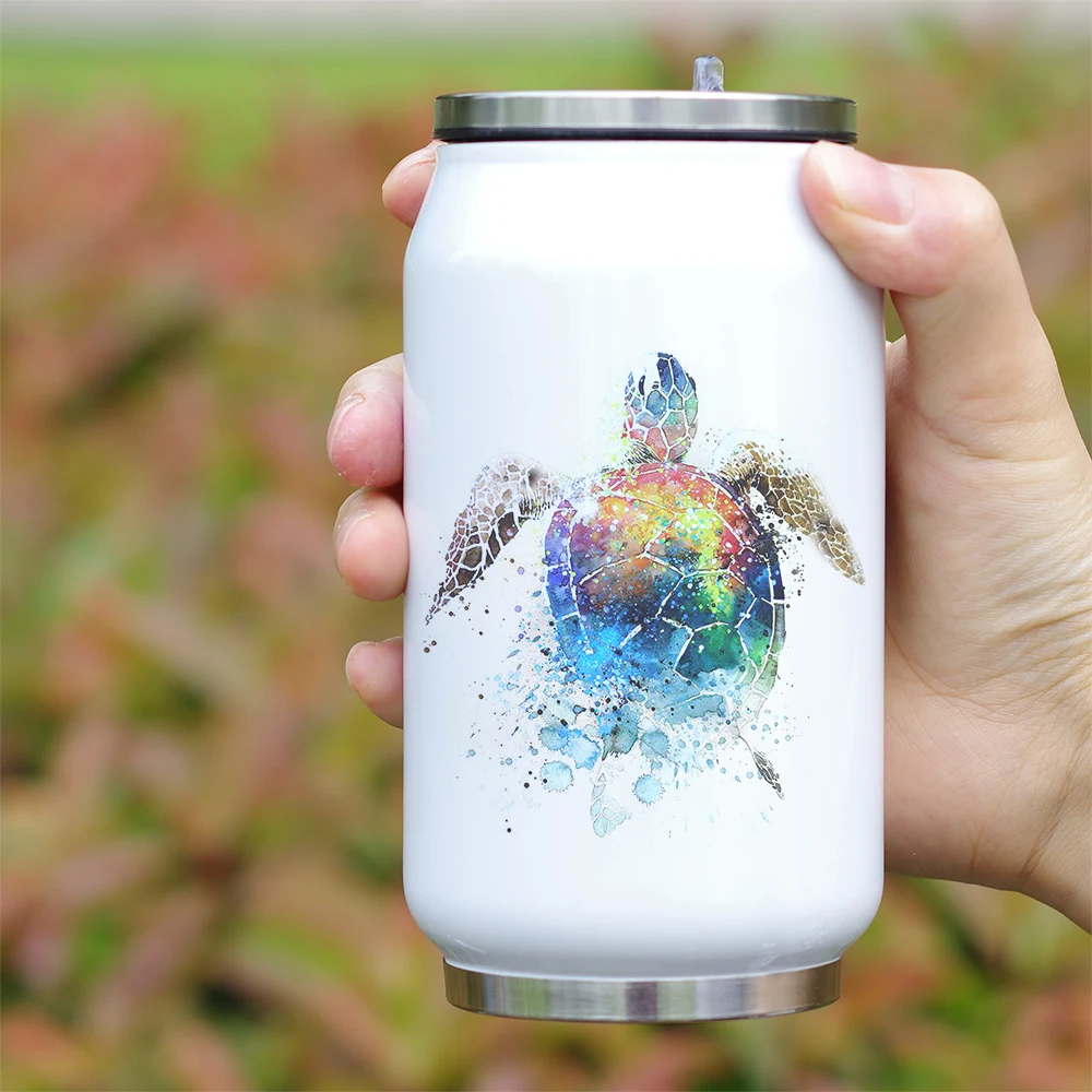 

Kids Insulated Water Bottle Sea Turtle Watercolor Printing New Drawing Designed Stainless Steel Thermos Vacuum Unique Gift