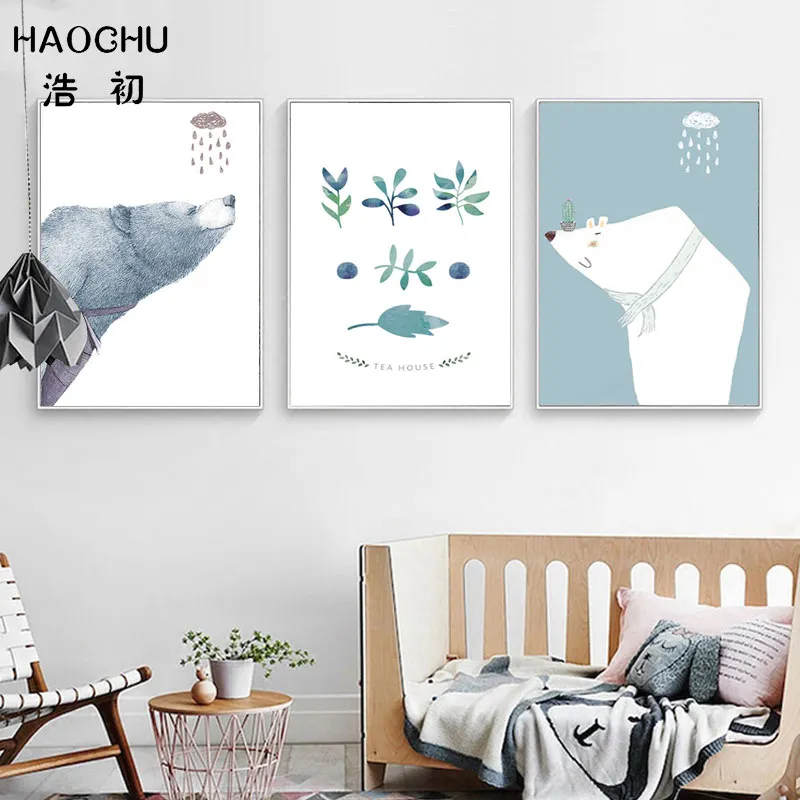 HAOCHU Nordic милые животные холст полярный медведь ваза Противоударная заданяя Арт
