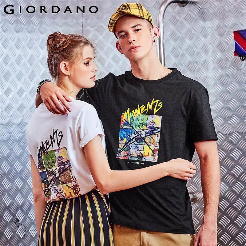 Мужская и женская футболка Giordano повседневная хлопковая с коротким рукавом