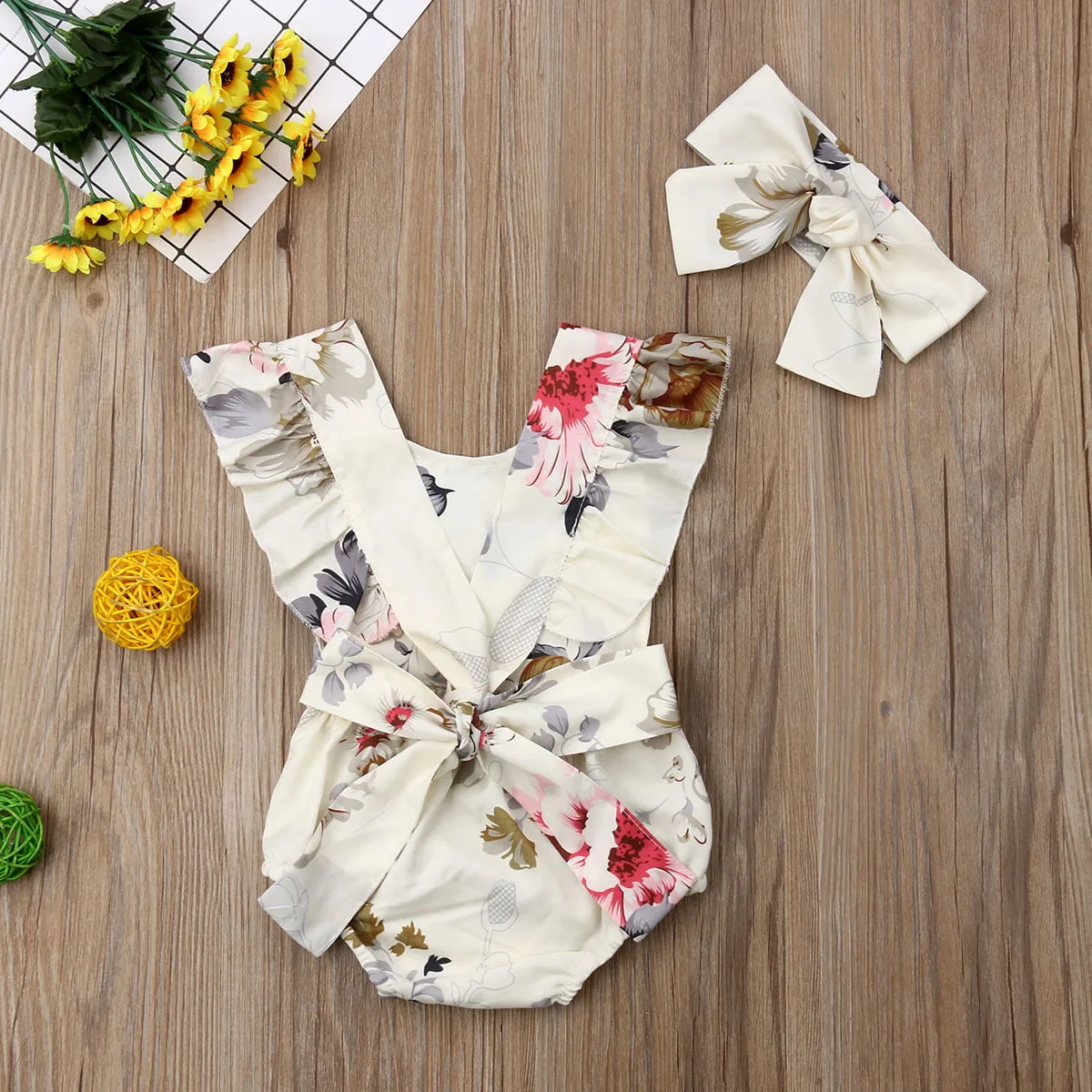 

0-24M Baby Floral Bodysuit Clothes Set Infant Newborn Babies Girls Bodysuits Playsuit Clothes Sunsuit Outfits