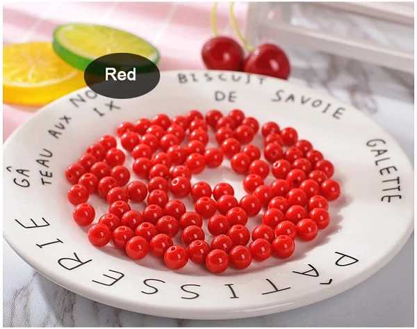 Red 8 мм Пластиковые акриловые массивные бусины Гладкие Круглые свободные бусины для изготовления ювелирных изделий браслет ювелирных изделий Аксессуары для DIY - Цвет: Red