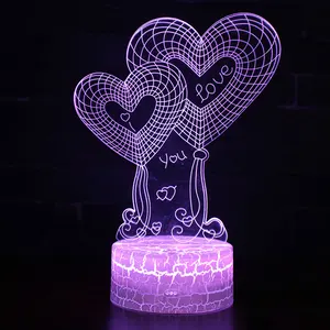 Два сердца Вместе тема 3D лампа светодиодный Ночной светильник 7 цветов изменить Touch Настроение лампы Новогодний подарок Dropshippping