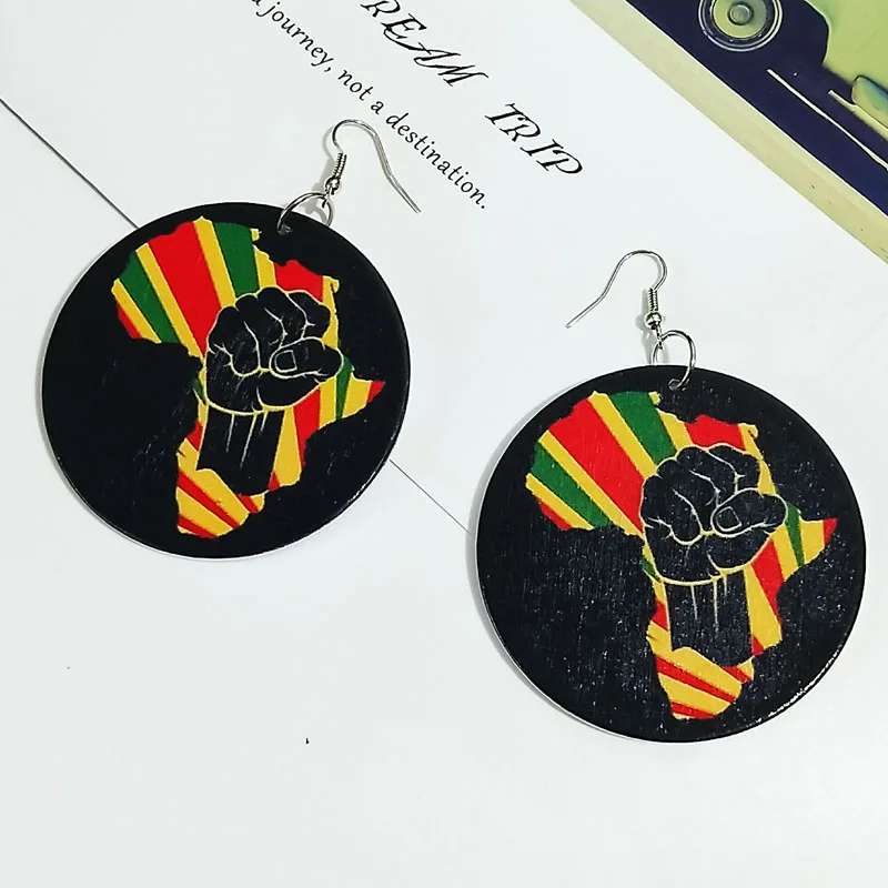 60 см африканские карты дерево родной Африканский юный кулак красочные серьги