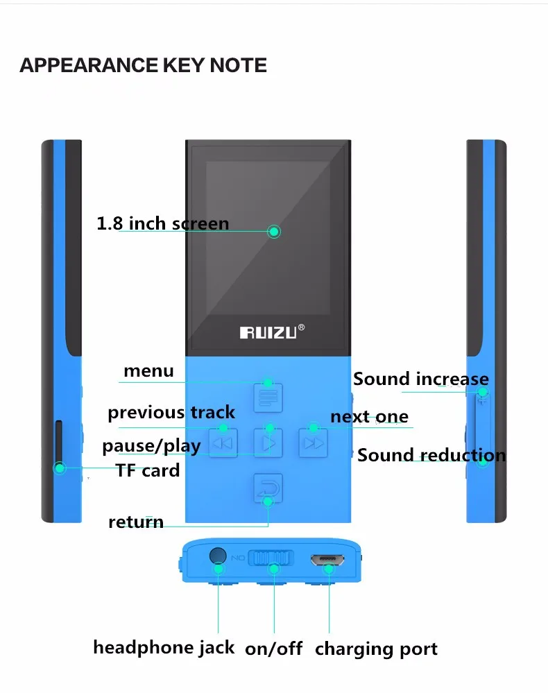 Спорт MP3 плеер Bluetooth 4 0 RUIZU X18 8 Гб устройство записи без потерь fm радио 100 часов