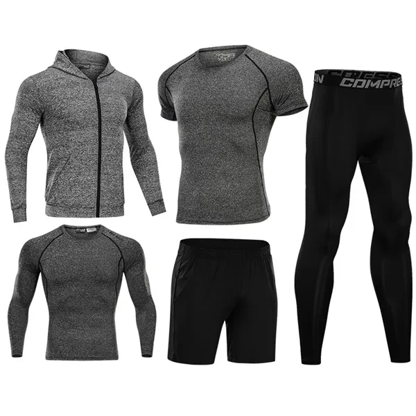 5pcs set 04 Сжатия Для Мужчин's одежда для бега 3/4/5 шт./компл. быстросохнущая спортивные костюмы баскетбольные тайтсы одежда тренажерный зал Фитнес спортивной - Цвет: 5pcs set 04