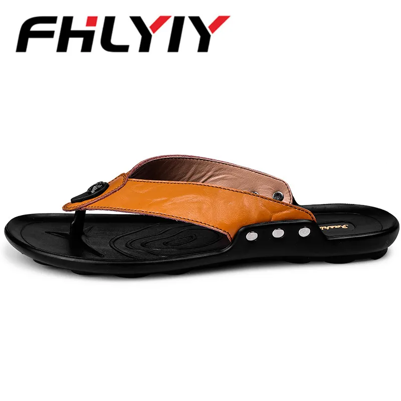 Summer Pu Leather Men Slippers Beach Shoes Flip Flops Fashion Flat Male Slides High Quality Size 39-44 Zapatos Hombre | Обувь