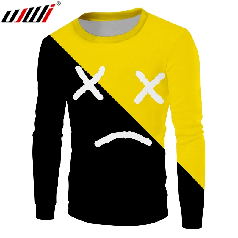 

UJWI Man Large Size Casual Pullover 3D Printed Black Yellow Expression Creative Men's Sweatshirt Assorted Color Theme
