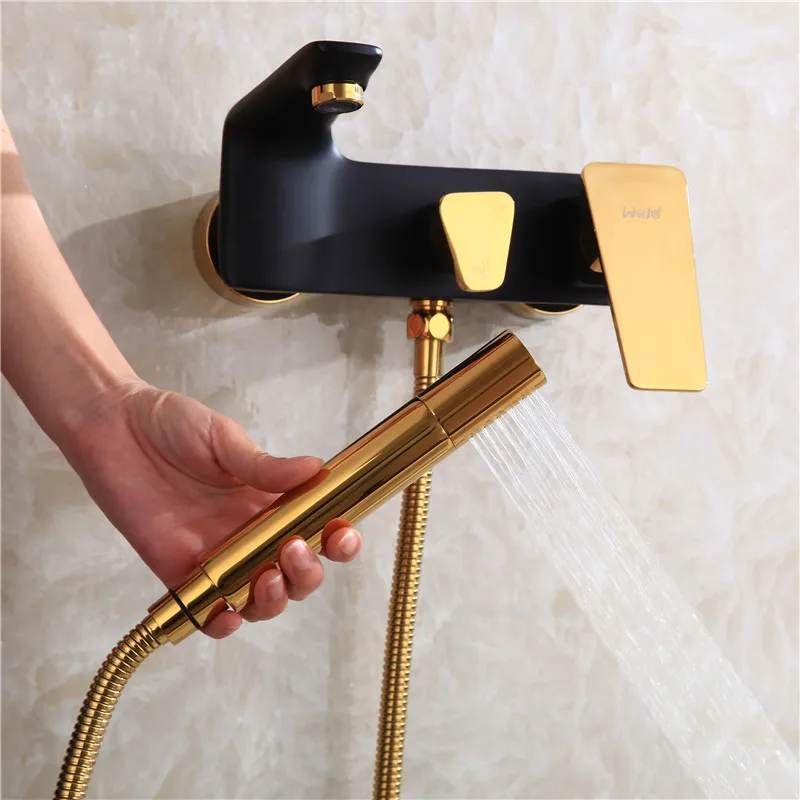 

black full copper bath shower faucet bibcock of hot and cold water mixing valves hang a wall flower is aspersed suit Bathtub