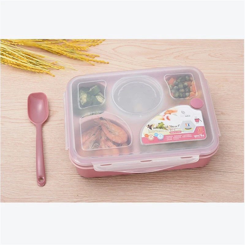 Пластик Питание суп коробки для обедов Microwaveable школьников Bento box с ложкой еда