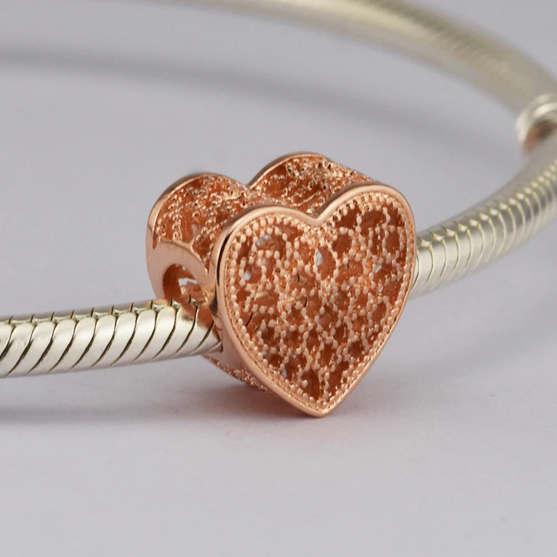 

Fits For Pandora Bracelets Heart with Romance Charms with Rose Gold Color 100% 925 Sterling-Silver-Jewelry Beads Free Shipping