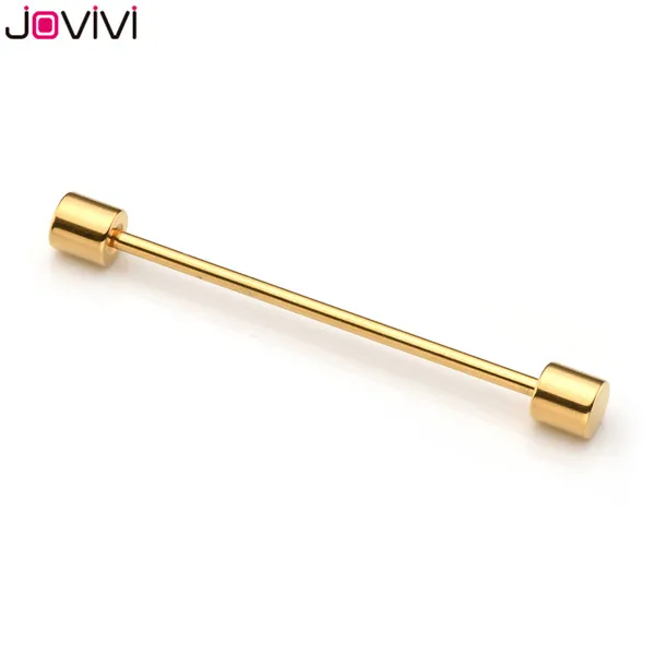 Jovivi 14 г нержавеющая сталь круглый Топ шпильки 37 мм Длинные Промышленные ушные штанги хрящевая спираль-раковины бар серьги гвоздики пирсинг - Окраска металла: Gold
