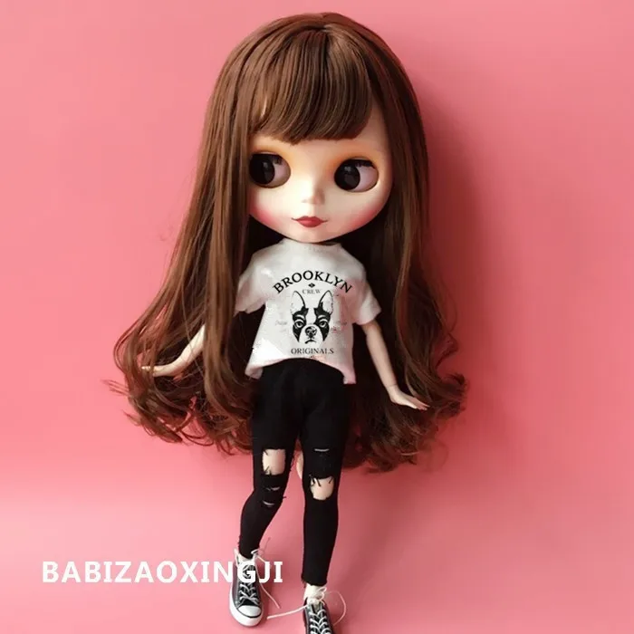 white 2 2 шт./компл. 1/6 blyth кукольные одежды коробки комплект из повседневной футболки+ джинсы на 30 см Blyth Pullip штаны для девочек кукла аксессуары для куклы Барби - Цвет: white 2