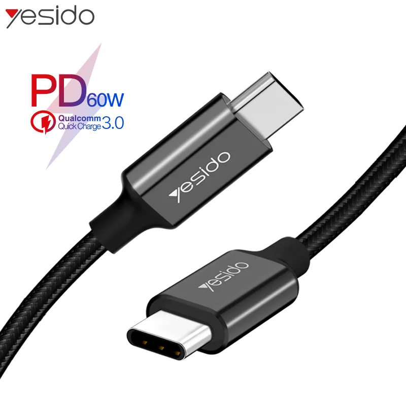 Black Yesido CA29 60 Вт PD usb type C к USB C кабель для samsung S10 S9 S8 Note 9 QC3.0 быстрое зарядное устройство кабель для передачи данных для MacBook USB C кабель - Цвет: Black