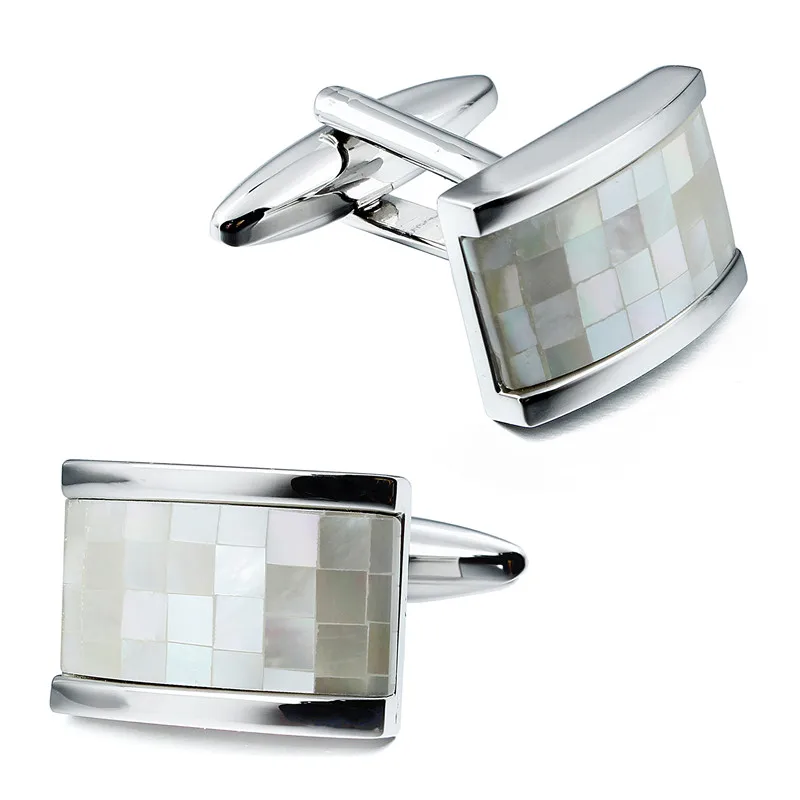 imitation rhodium Перламутровые запонки для мужчин Роскошные позолоченные запонки для мужского свадебного платья ювелирные изделия - Окраска металла: imitation rhodium