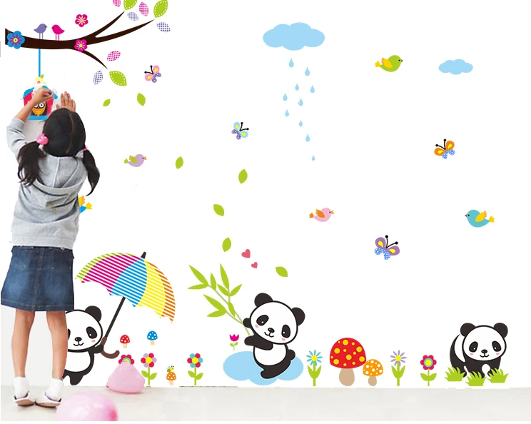 

Cartoon Panda animal butterfly Wall Stickers for kids baby rooms nursery decoration Mural Art Decals home decor cute sticker