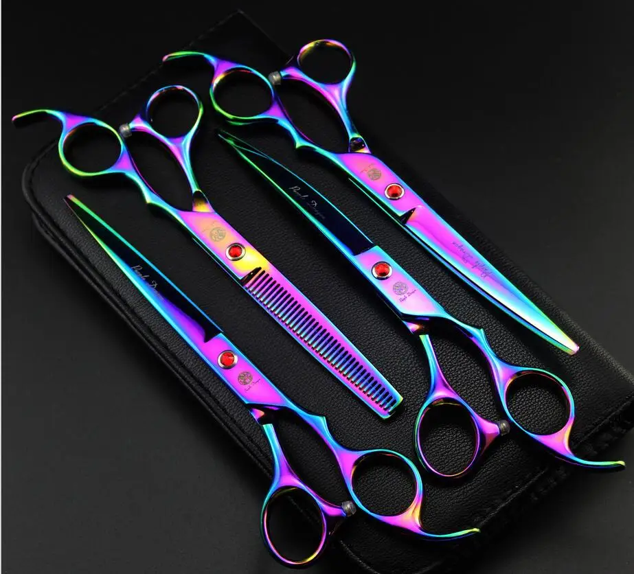Purple Dragon 7.0 inch Professional Grooming Scissors Set Cutting Thinning Curved Pet Sharp Edge Dog Shears 4pcs/lot | Дом и сад